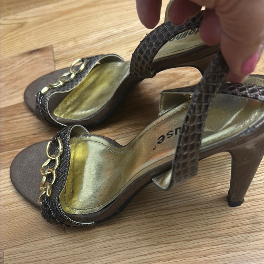 Dollhouse Brown and Gold Heels with Ankle Strap - Picture 8 of 17